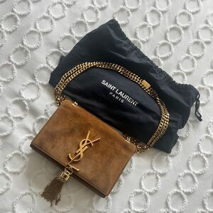 Saint Laurent Kate bag in brown suede with gold hardware